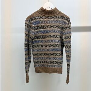 100% Wool Brown Patterned Mockneck Sweater